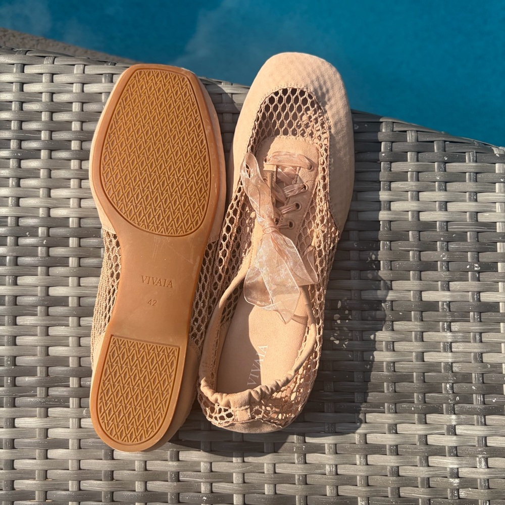 VIVAIA Square-Toe Lace-Up Sneakerina (Cristina) size 10.5 Mesh Tan - Picture 7 of 12